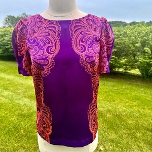 Juicy Couture hot pink/purple design printed blouse with puff sleeves